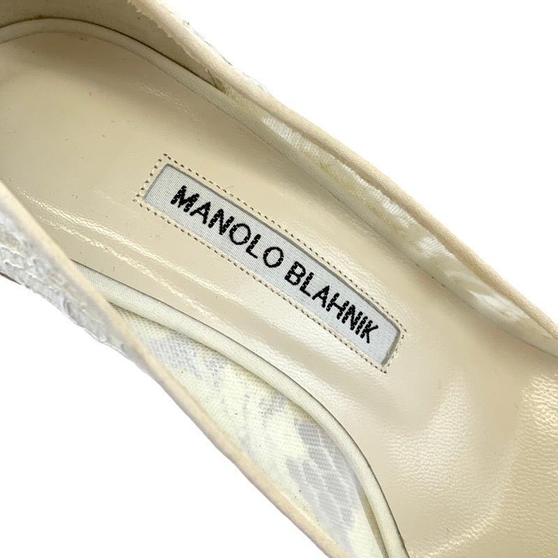 マノロブラニク MANOLO BLAHNIK ハンギシ パンプス パーティーシューズ フォーマルシューズ 靴 ビジュー レース レザー ホワイト