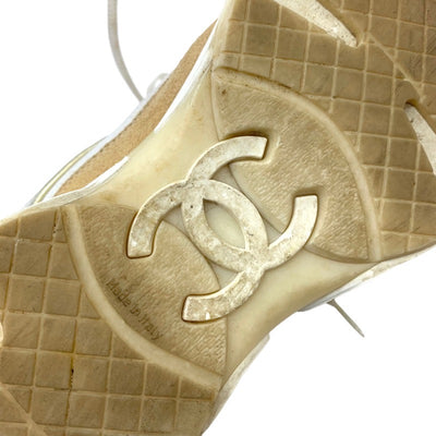 Chanel CHANEL sneakers shoes fabric leather suede white beige gold coco mark mesh