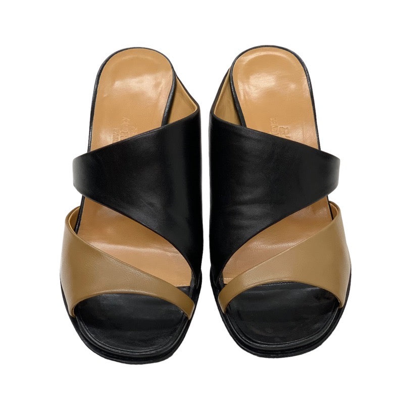 Hermes HERMES Sandals Shoes Leather Black Brown Black Mules Bicolor