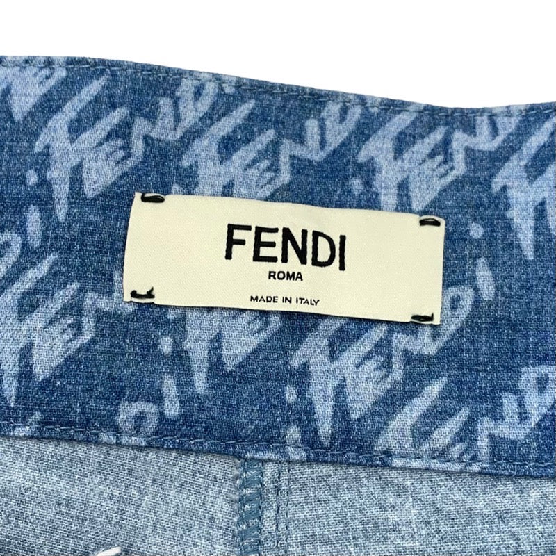 フェンディ FENDI ボトムス ショートパンツ ハイウエスト ロゴ コットン ライトブルー