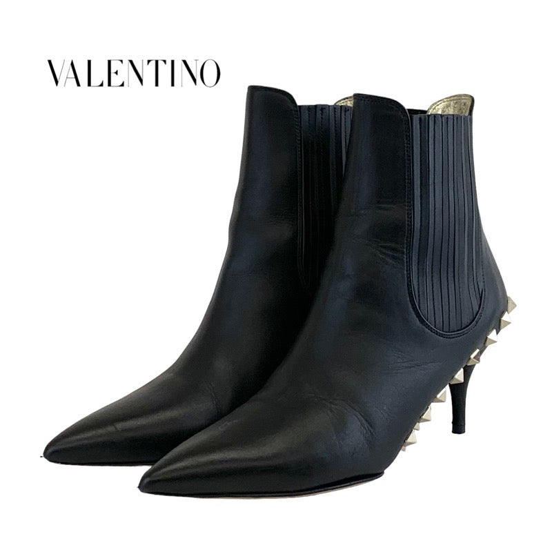 ヴァレンティノ VALENTINO ブーツ ショートブーツ 靴 シューズ レザー ブラック ゴールド ロックスタッズ サイドゴア