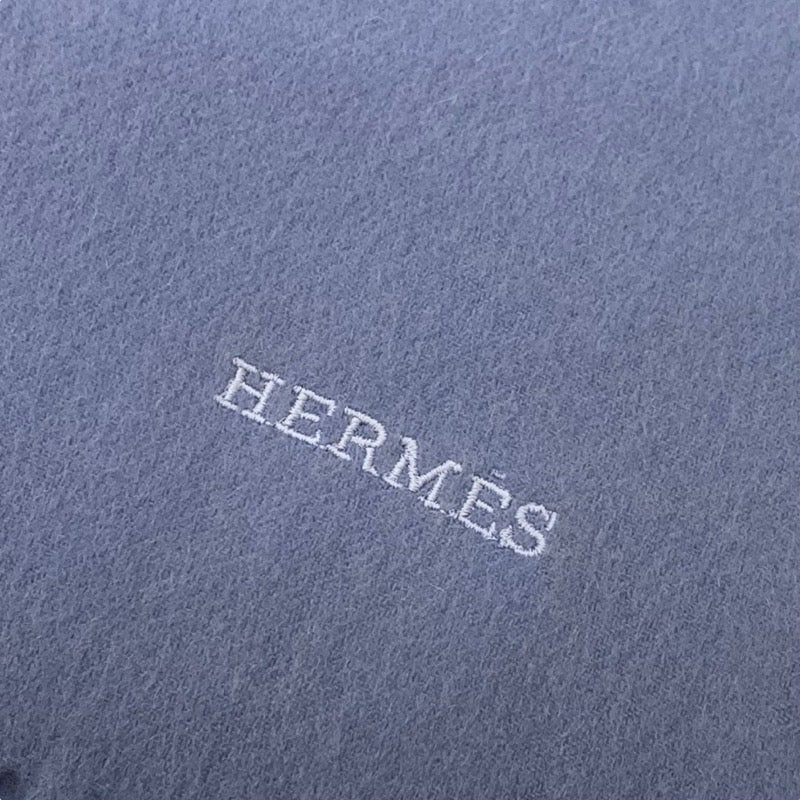 エルメス HERMES マフラー カシミヤ ブルー ストール ロゴ