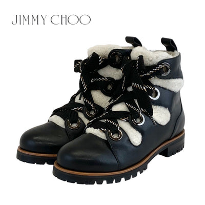 ジミーチュウ JIMMY CHOO ブーツ ショートブーツ 靴 シューズ レザー ムートン ブラック ホワイト ムートンブーツ レースアップ ボア