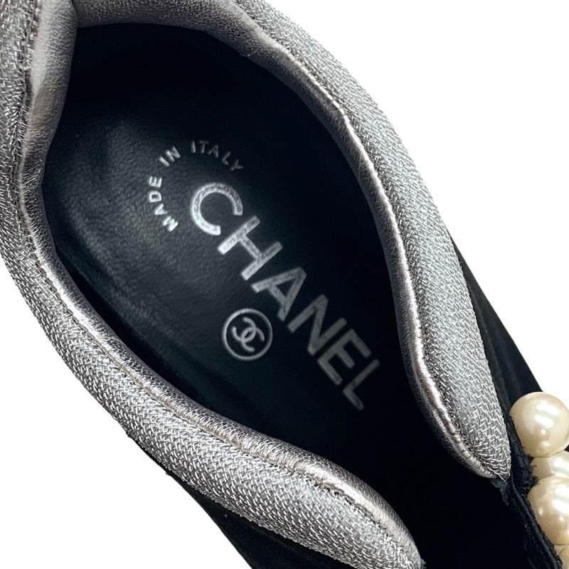 シャネル CHANEL ブーツ ショートブーツ ブーティ パール サテン ブラック