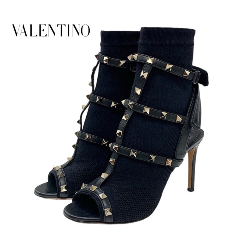 ヴァレンティノ VALENTINO ブーツ ショートブーツ 靴 シューズ ファブリック レザー ブラック 黒 ゴールド スタッズ