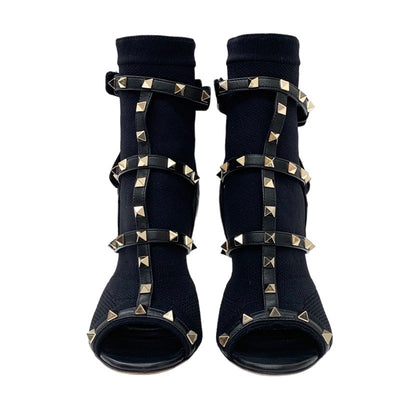 Valentino Boots, Short Boots, Shoes, Fabric, Leather, Black, Gold, Studs