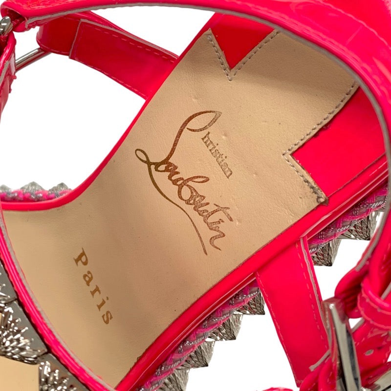 Christian Louboutin Pilariad Sandals Shoes Patent Pink Silver Wedge Sole Studs