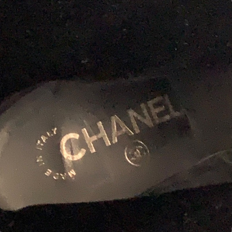 シャネル CHANEL ブーツ ロングブーツ ココマーク リボン チェーン ファブリック ブラック