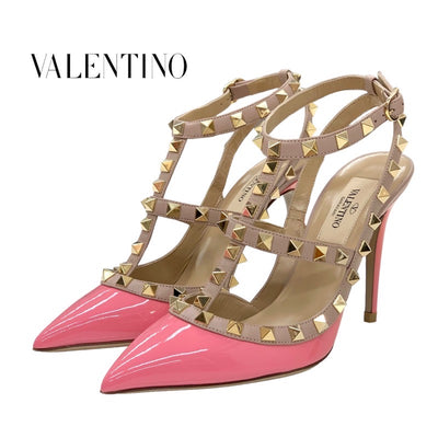 ヴァレンティノ VALENTINO パンプス 靴 シューズ パテント レザー ピンク ピンクベージュ ゴールド 未使用 サンダル ロックスタッズ