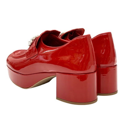 MIUMIU loafers, leather shoes, shoes, patent, red, unused, heel loafers, pumps, bijou