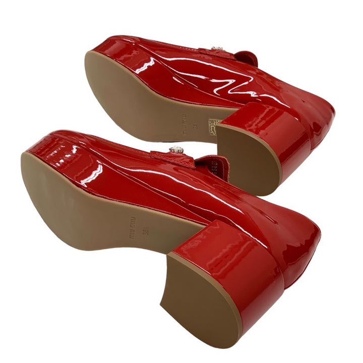 Miu Miu パテントレザーパンプス新品 ボックス入り赤36.5レッド23.5 ミュウミュウ MIUMIU ローファー 革靴 靴 シューズ パテント レッド 未