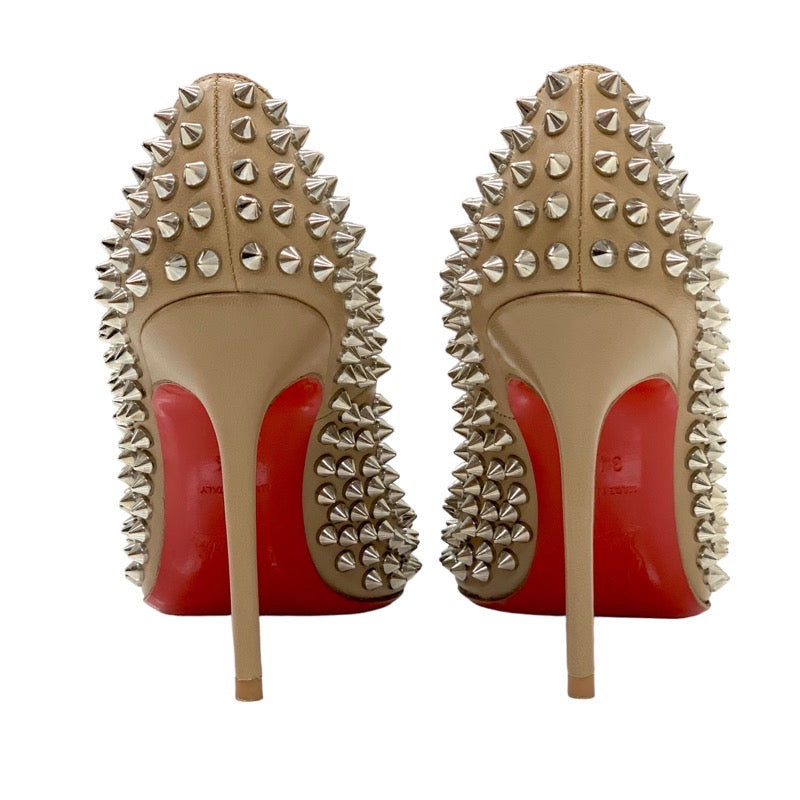 クリスチャンルブタン Christian Louboutin FIFI SPIKES 100 パンプス 靴 シューズ スパイク スタッズ レザー ベージュ シルバー