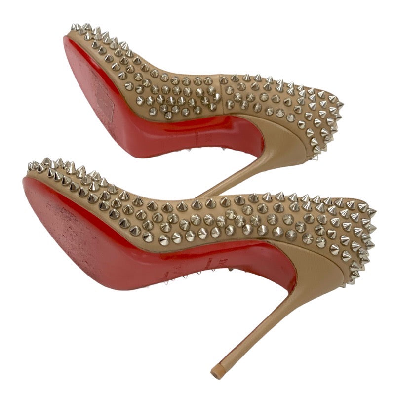 クリスチャンルブタン Christian Louboutin FIFI SPIKES 100 パンプス 靴 シューズ スパイク スタッズ レザー ベージュ シルバー