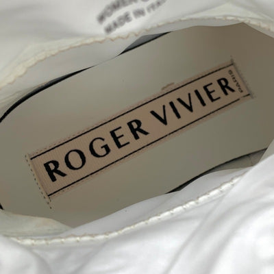 未使用 ロジェヴィヴィエ Roger Vivier ブーツ ショートブーツ スノーブーツ ストラスバックル ビジュー ナイロン ホワイト