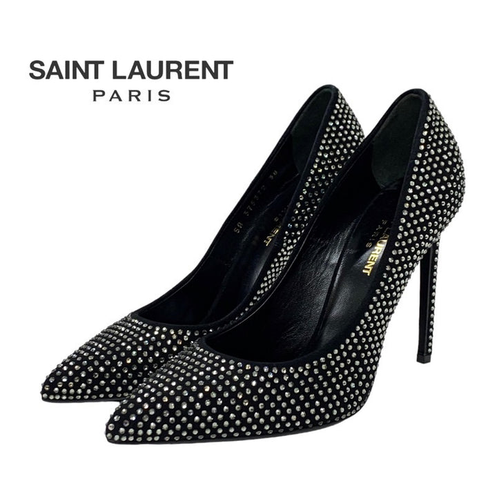 サンローラン SAINT LAURENT パンプス 靴 シューズ スワロフスキー ラインストーン スエード ブラック 黒 – MYCLOSET