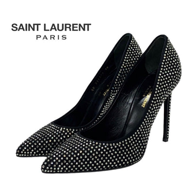 サンローラン SAINT LAURENT パンプス 靴 シューズ スワロフスキー ラインストーン スエード ブラック 黒