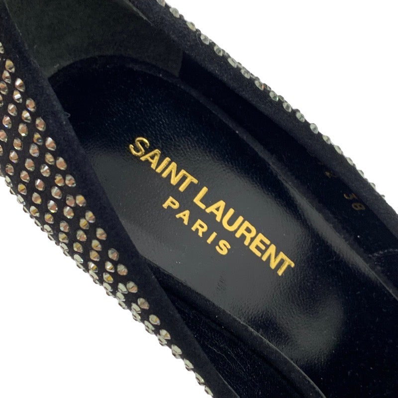 サンローラン SAINT LAURENT パンプス 靴 シューズ スワロフスキー ラインストーン スエード ブラック 黒