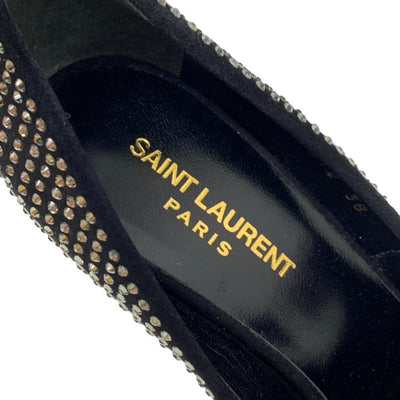 サンローラン SAINT LAURENT パンプス 靴 シューズ スワロフスキー ラインストーン スエード ブラック 黒