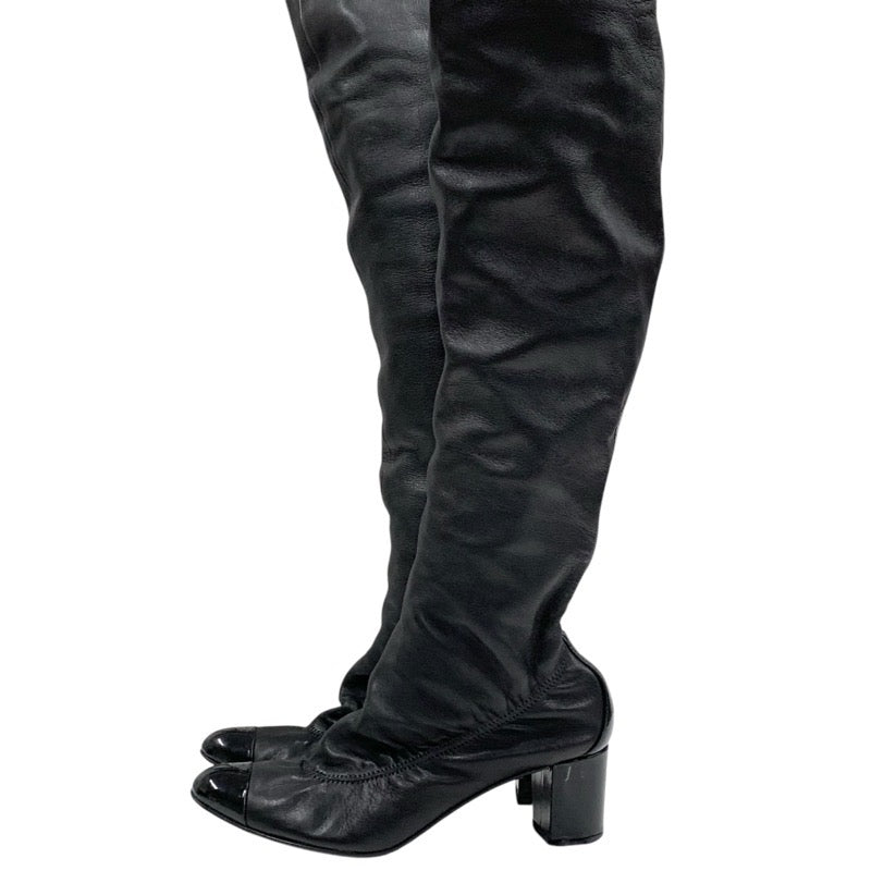 Chanel CHANEL boots, long boots, shoes, leather, patent, black, knee-high boots, Cocomark