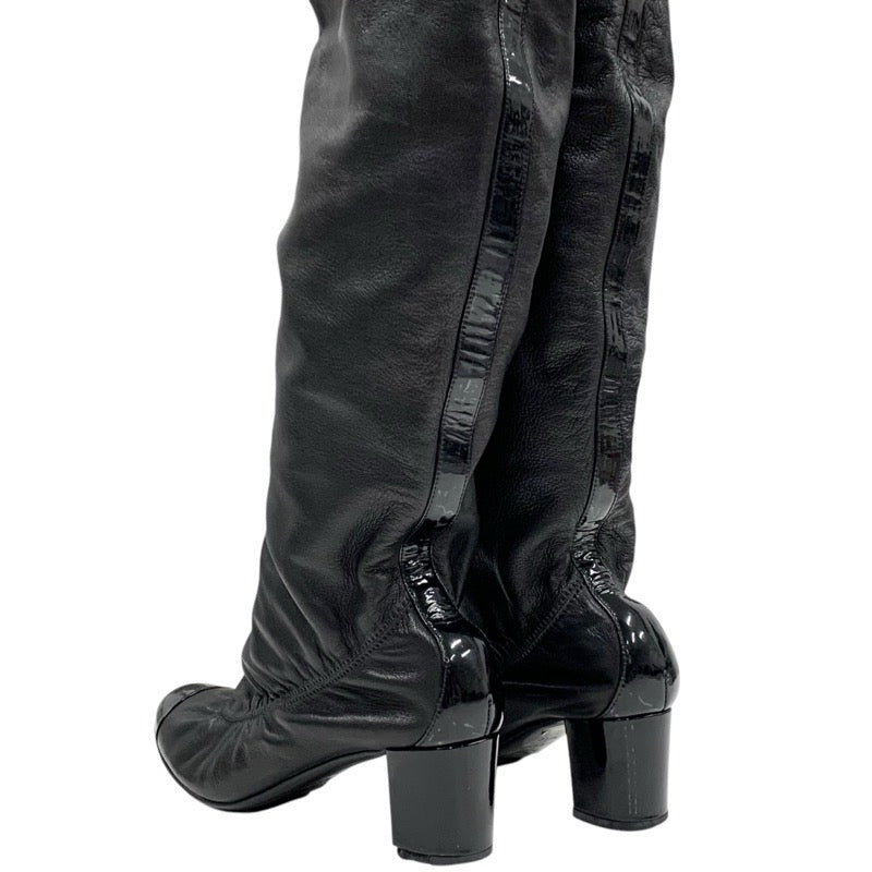 Chanel CHANEL boots, long boots, shoes, leather, patent, black, knee-high boots, Cocomark