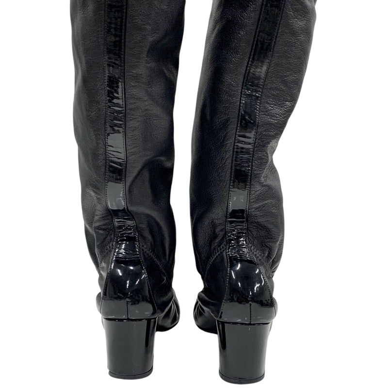 Chanel CHANEL boots, long boots, shoes, leather, patent, black, knee-high boots, Cocomark