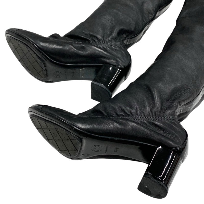 Chanel CHANEL boots, long boots, shoes, leather, patent, black, knee-high boots, Cocomark