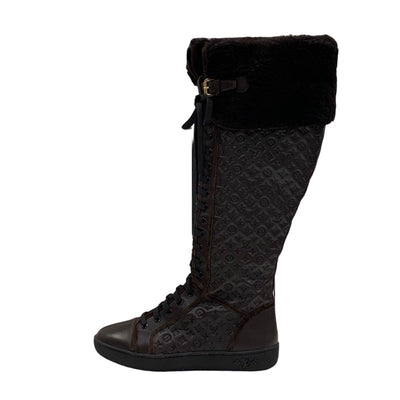 Louis Vuitton Monogram Boots Long Boots Shoes Leather Mouton Brown Lace-up Mouton Boots