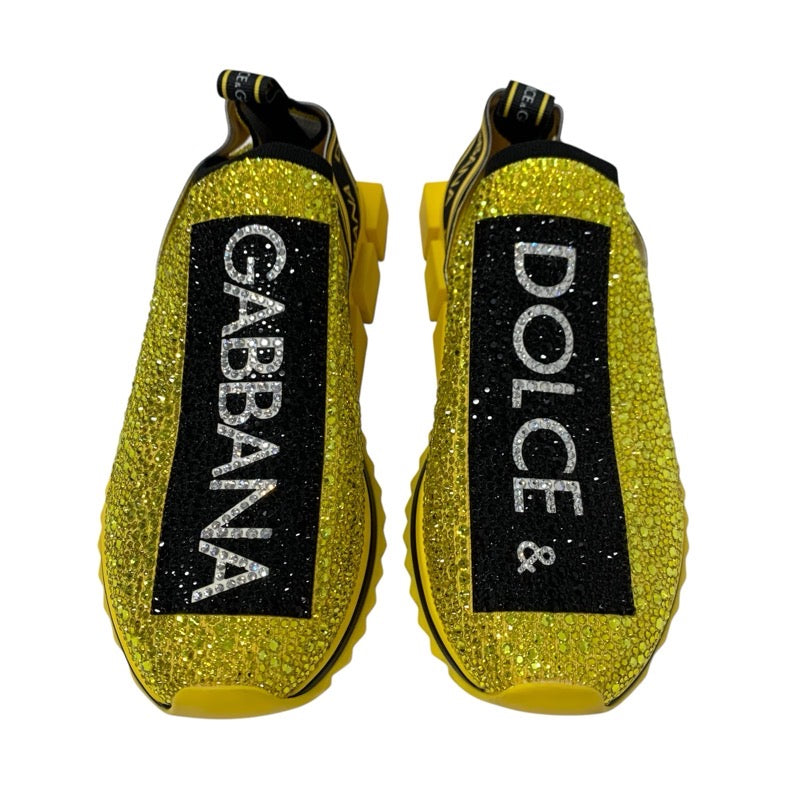 Dolce & Gabbana Sorrento Sneakers Shoes Fabric Yellow Black Rhinestone Logo Knit Men's