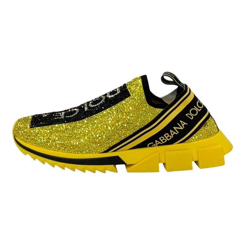 Dolce & Gabbana Sorrento Sneakers Shoes Fabric Yellow Black Rhinestone Logo Knit Men's