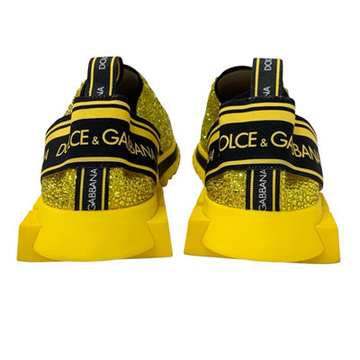 Dolce & Gabbana Sorrento Sneakers Shoes Fabric Yellow Black Rhinestone Logo Knit Men's