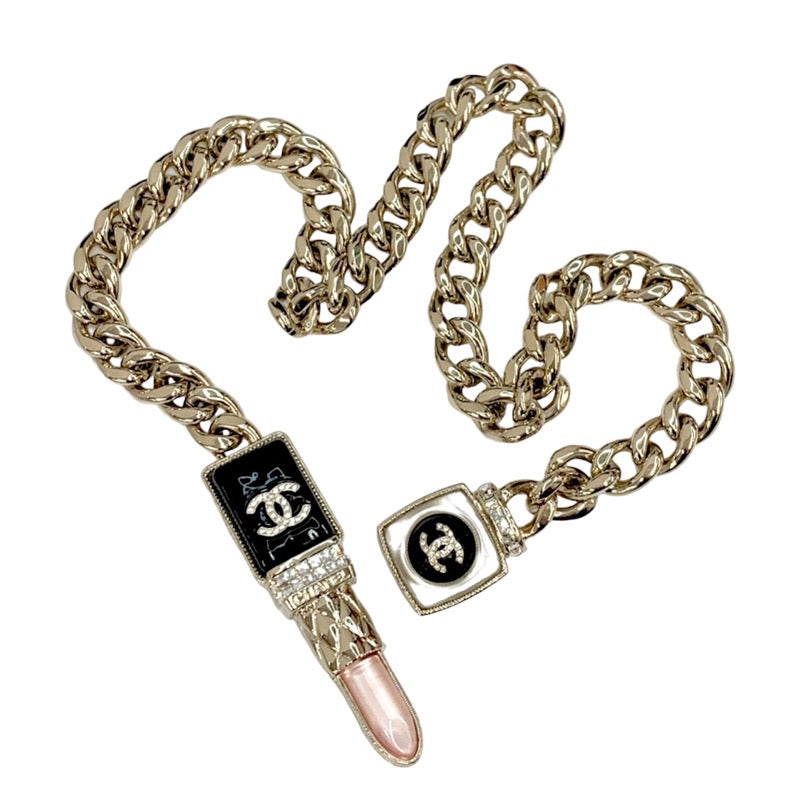 シャネル CHANEL ネックレス ペンダント チョーカー ゴールド ブラック ピンク ココマーク リップスティック ラインストーン