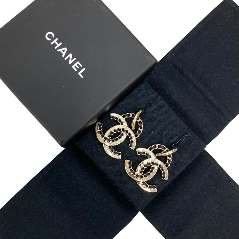 シャネル CHANEL ピアス イヤリング ゴールド ブラック ココマーク チェーン フープ