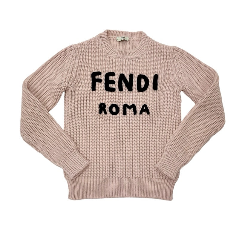 FENDI Tops Wool Pink Black Logo Knit Sweater