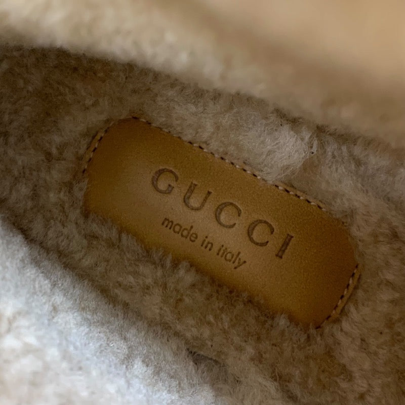 未使用 グッチ GUCCI ブーツ ショートブーツ ムートンブーツ 靴 シューズ ホースビット GG柄 ファブリック ベージュ