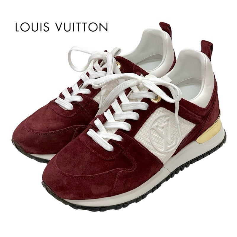 ルイヴィトン LOUIS VUITTON ランアウェイライン スニーカー 靴 シューズ スエード レザー ファブリック ボルドー ホワイト インヒール LVロゴ
