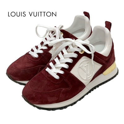 ルイヴィトン LOUIS VUITTON ランアウェイライン スニーカー 靴 シューズ スエード レザー ファブリック ボルドー ホワイト インヒール LVロゴ