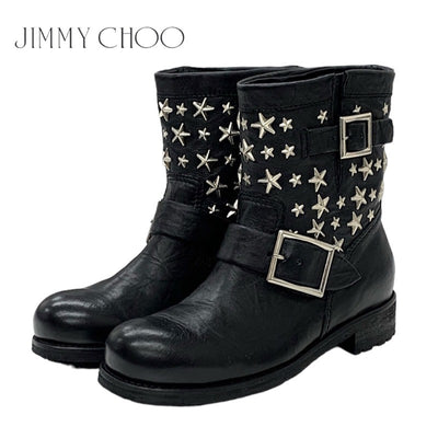 ジミーチュウ JIMMY CHOO ブーツ ショートブーツ 靴 シューズ スター スタッズ ベルト レザー ブラック 黒