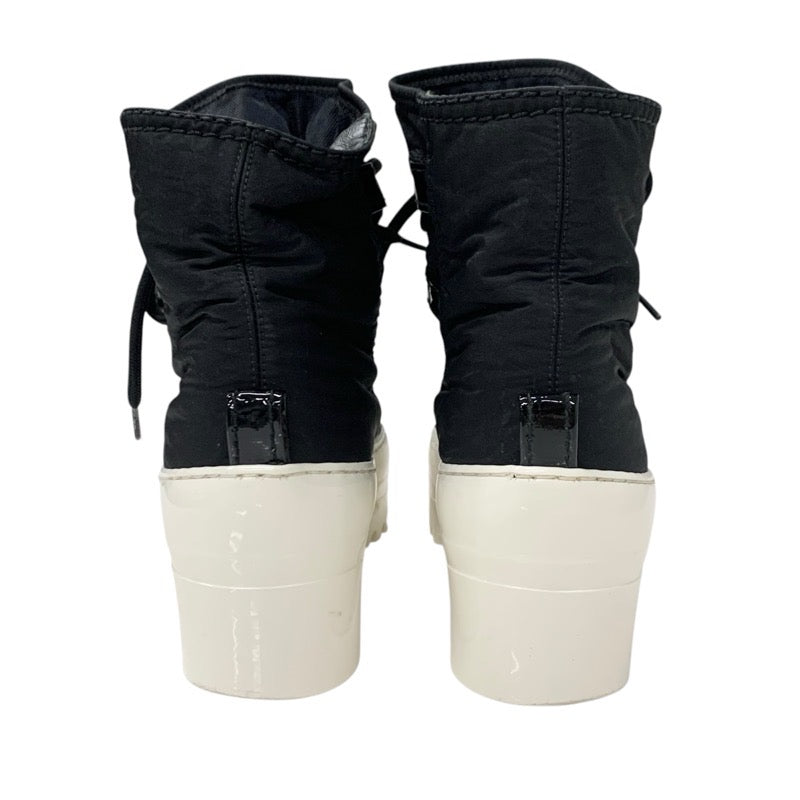 Chanel CHANEL boots, short boots, shoes, nylon, patent, black, white, coco mark, lace up