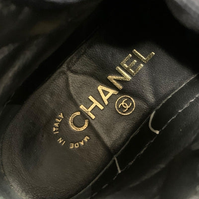 Chanel CHANEL boots, short boots, shoes, nylon, patent, black, white, coco mark, lace up