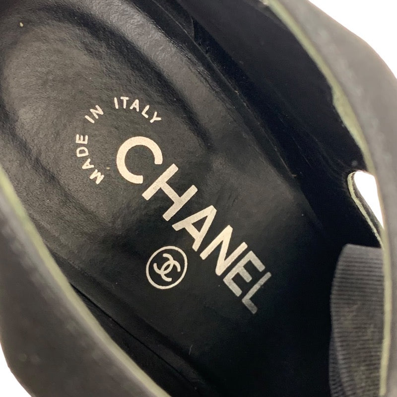 シャネル CHANEL ブーティ パンプス 靴 シューズ ココマーク リボン スター ラインストーン ファブリック ブラック 黒