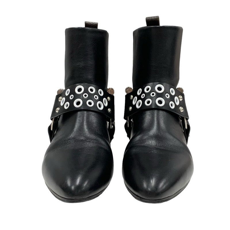 LOUIS VUITTON Rhapsody Line Boots Short Boots Shoes Leather Black White Hole Ankle Boots Belt