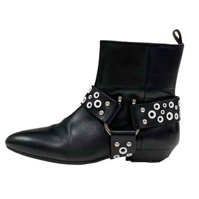 LOUIS VUITTON Rhapsody Line Boots Short Boots Shoes Leather Black White Hole Ankle Boots Belt