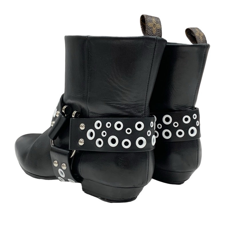 LOUIS VUITTON Rhapsody Line Boots Short Boots Shoes Leather Black White Hole Ankle Boots Belt