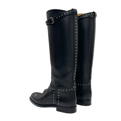 Hermes Jumping Boots Long Boots Shoes Leather Black Silver Studs