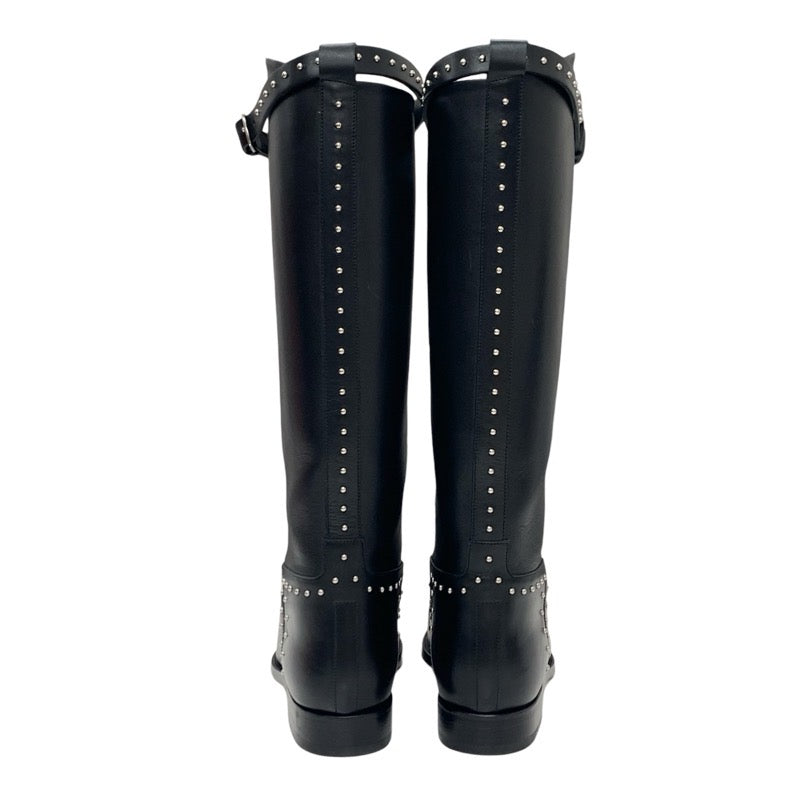 Hermes Jumping Boots Long Boots Shoes Leather Black Silver Studs