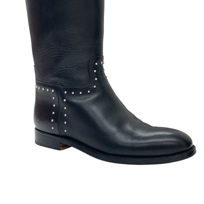 Hermes Jumping Boots Long Boots Shoes Leather Black Silver Studs