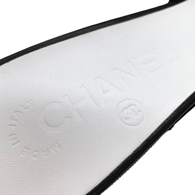 シャネル CHANEL サンダル 靴 シューズ ファブリック ホワイト ブラック フラットサンダル ミュール ココマーク ボーダー