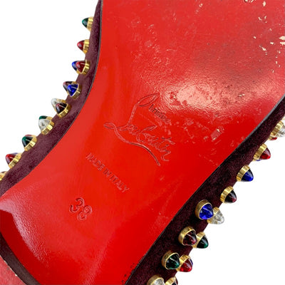 クリスチャンルブタン Christian Louboutin フラットシューズ 靴 シューズ スエード ブラウン系 マルチカラー スリッポン ビジュー