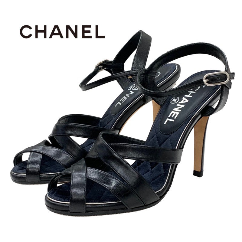 Chanel Sandals, Shoes, Leather, Black, Coco Mark, Rhinestone