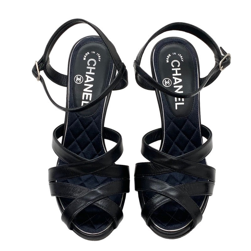 Chanel Sandals, Shoes, Leather, Black, Coco Mark, Rhinestone